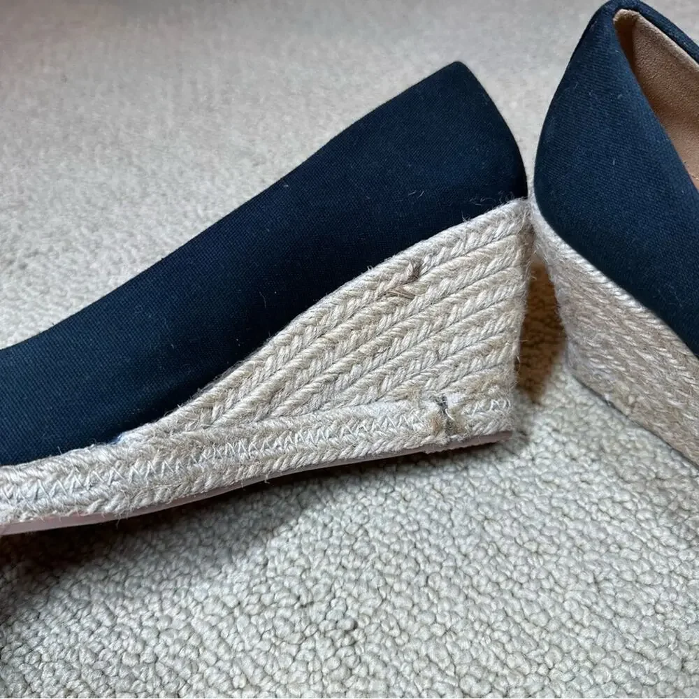 J.Crew Seville Black Canvas Wedge Espadrilles Sz 8.5 Timeless Summer Staple